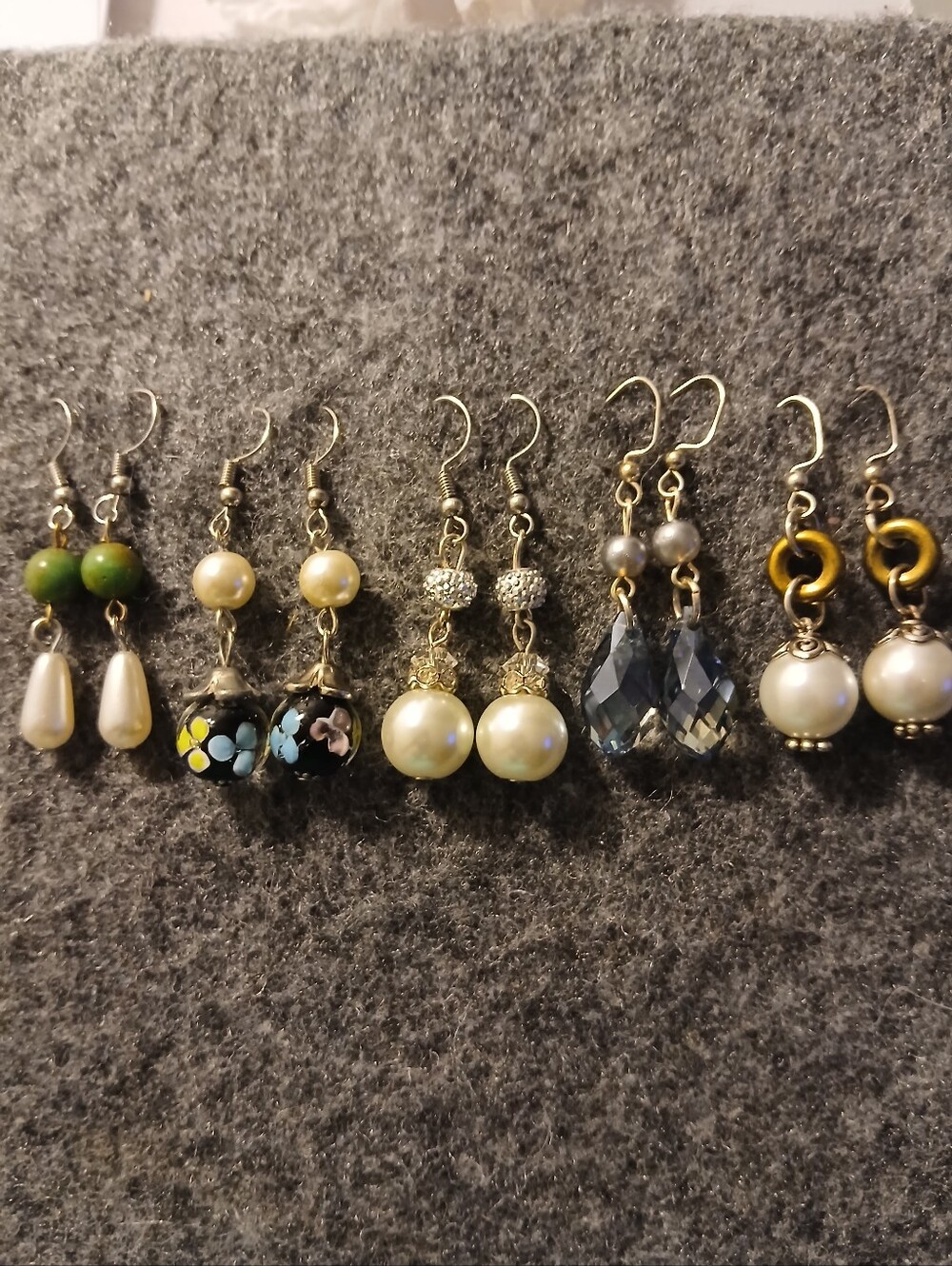 5 Pairs Pearl and Gemstone Mixed Drop Earrings Set - Multi-Color